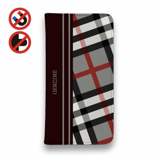 【Genuine】【手帳型ベルトなし】【Stick Case】チェック柄 グレー&ブラウン