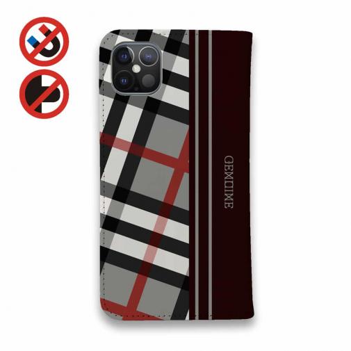 【Genuine】【手帳型ベルトなし】【Stick Case】チェック柄　グレー＆ブラウン