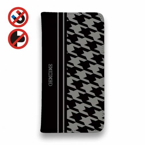 【Genuine】【手帳型ベルトなし】【Stick Case】千鳥柄 ブラック&グレー