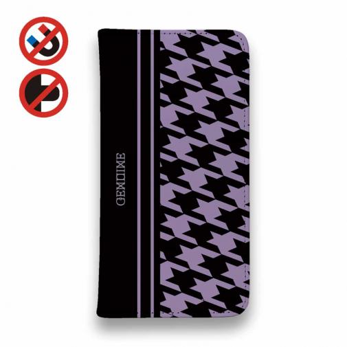 【Genuine】【手帳型ベルトなし】【Stick Case】千鳥柄 ブラック&パープル