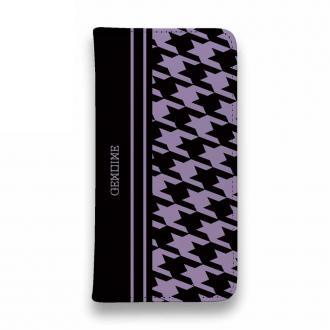 【Genuine】【手帳型ベルトなし】【Stick Case】千鳥柄　ブラック＆パープル