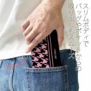 【Genuine】【手帳型ベルトなし】【Stick Case】千鳥柄　ブラック＆ピンク