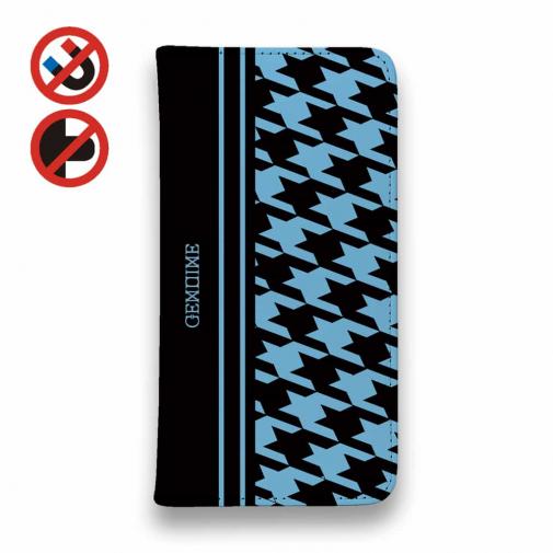【Genuine】【手帳型ベルトなし】【Stick Case】千鳥柄 ブラック&ブルー
