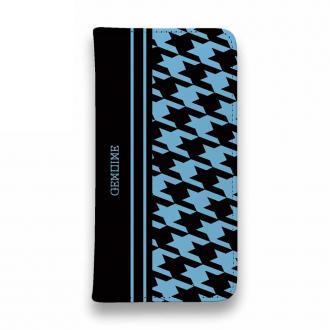 【Genuine】【手帳型ベルトなし】【Stick Case】千鳥柄　ブラック＆ブルー