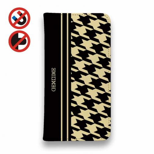 【Genuine】【手帳型ベルトなし】【Stick Case】千鳥柄 ブラック&ベージュ