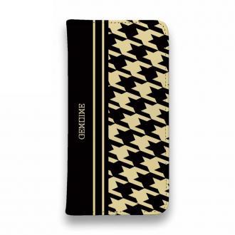 【Genuine】【手帳型ベルトなし】【Stick Case】千鳥柄　ブラック＆ベージュ