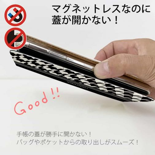 【Genuine】【手帳型ベルトなし】【Stick Case】千鳥柄　ブラック＆ホワイト