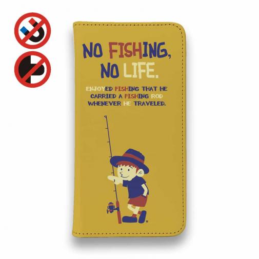 【手帳型ベルトなし】【Stick Case】【釣りざんまい】釣りに行きたい少年_オレンジ