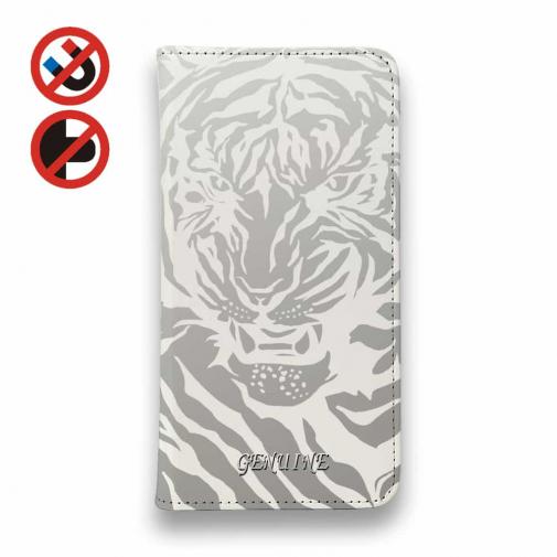 【Genuine】【手帳型ベルトなし】【Stick Case】虎 ホワイト タイカ?ー