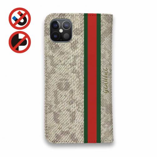 【Genuine】【手帳型ベルトなし】【Stick Case】蛇柄 ヘ?ーシ?ュ 縦ライン 縁担き?