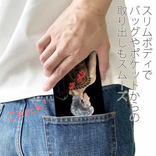 【ROMI HIME】【手帳型ベルトなし】【Stick Case】彫青 牡丹 和柄