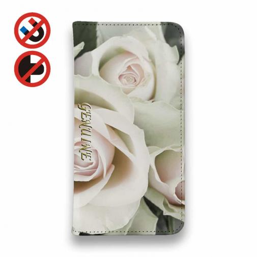 【Genuine】【手帳型ベルトなし】【Stick Case】バラ(薔薇) ホワイト