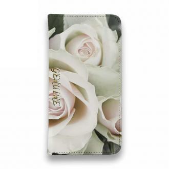 【Genuine】【手帳型ベルトなし】【Stick Case】バラ（薔薇） ホワイト