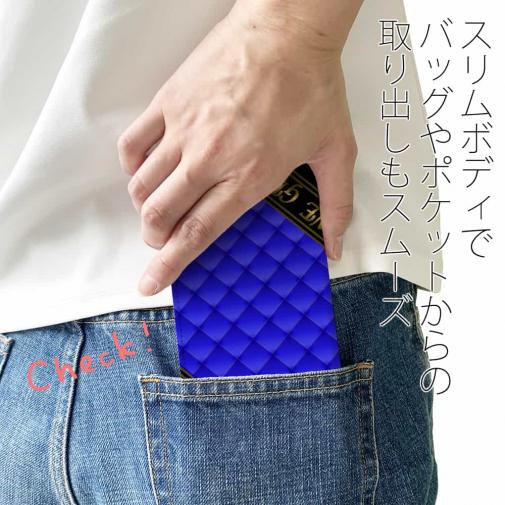 【Genuine】【手帳型ベルトなし】【Stick Case】マトラッセ柄　タ?イアコ?ナル　チェック　ブルー