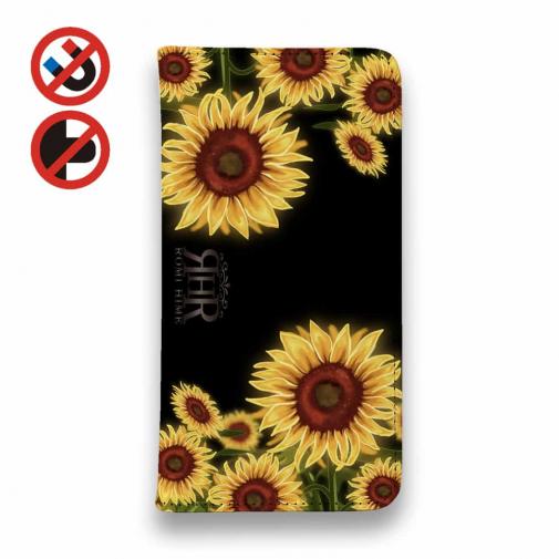 【ROMI HIME】【手帳型ベルトなし】【Stick Case】ひまわり ブラック