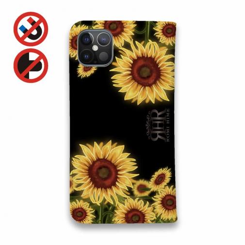 【ROMI HIME】【手帳型ベルトなし】【Stick Case】ひまわり　ブラック