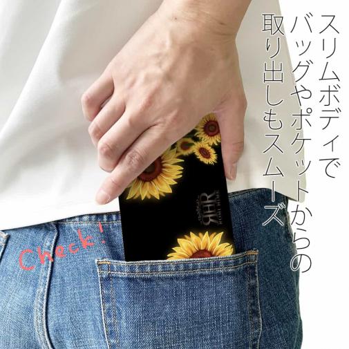 【ROMI HIME】【手帳型ベルトなし】【Stick Case】ひまわり　ブラック