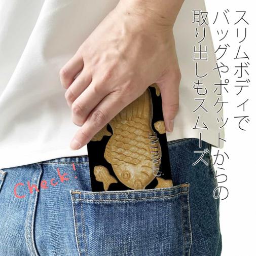 【Genuine】【手帳型ベルトなし】【Stick Case】たいやき　ヘ?ーシ?ュ＆ブラック