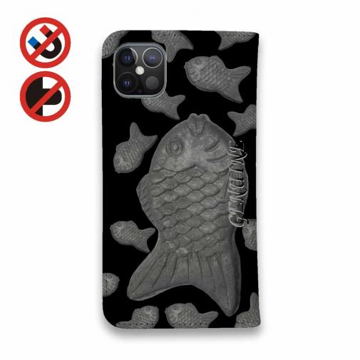 【Genuine】【手帳型ベルトなし】【Stick Case】たいやき　ブラック＆ブラック