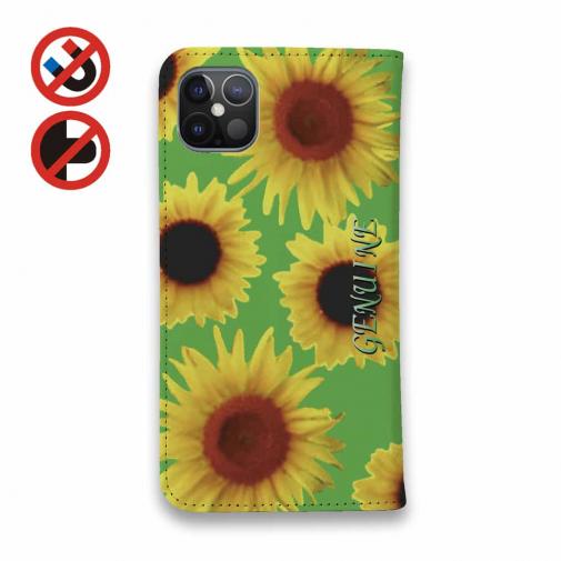 【Genuine】【手帳型ベルトなし】【Stick Case】ひまわり　グリーン