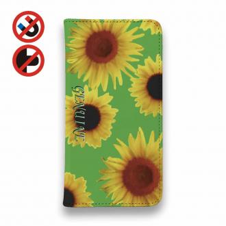 【Genuine】【手帳型ベルトなし】【Stick Case】ひまわり　グリーン