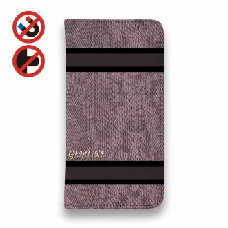 【Genuine】【手帳型ベルトなし】【Stick Case】蛇柄 黒蛇 ピンク 横ライン 験担ぎ