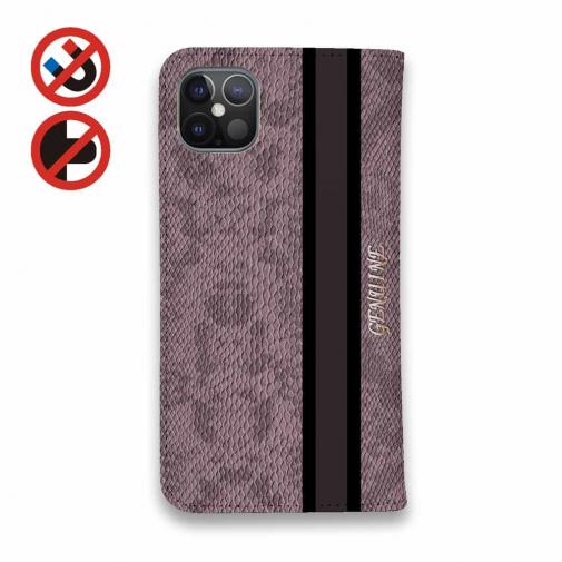 【Genuine】【手帳型ベルトなし】【Stick Case】蛇柄 黒蛇 ピンク 縦ライン 験担ぎ