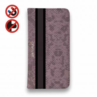 【Genuine】【手帳型ベルトなし】【Stick Case】蛇柄 黒蛇 ピンク 縦ライン 験担ぎ