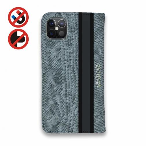 【Genuine】【手帳型ベルトなし】【Stick Case】蛇柄 黒蛇 ブルー 縦ライン 験担ぎ