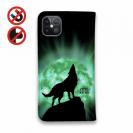 【ROMI HIME】【手帳型ベルトなし】【Stick Case】狼エメラルドグリーン 月