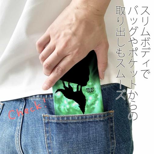 【ROMI HIME】【手帳型ベルトなし】【Stick Case】狼エメラルドグリーン 月