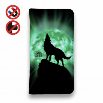 【ROMI HIME】【手帳型ベルトなし】【Stick Case】狼エメラルドグリーン 月