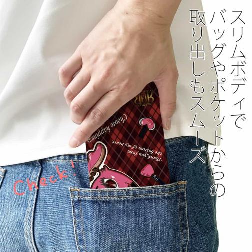 【ROMI HIME】【手帳型ベルトなし】【Stick Case】うさぎ チェック  レッド ペア