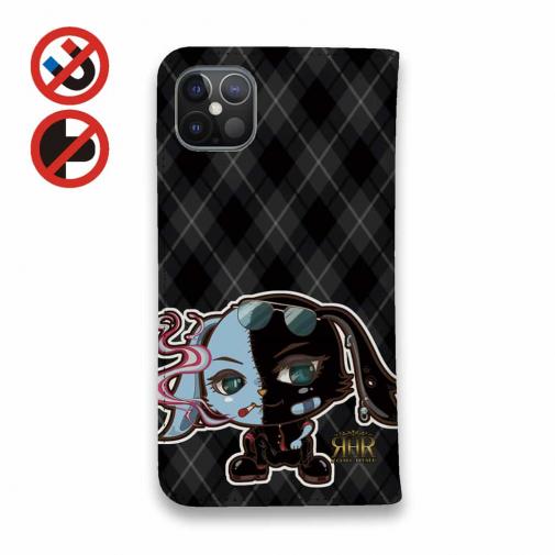 【ROMI HIME】【手帳型ベルトなし】【Stick Case】うさぎ チェック  ブラック ペア