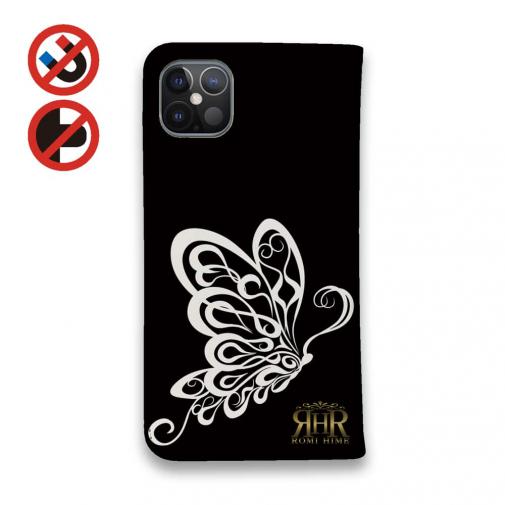 【ROMI HIME】【手帳型ベルトなし】【Stick Case】蝶 花 花柄 レトロ ブラック