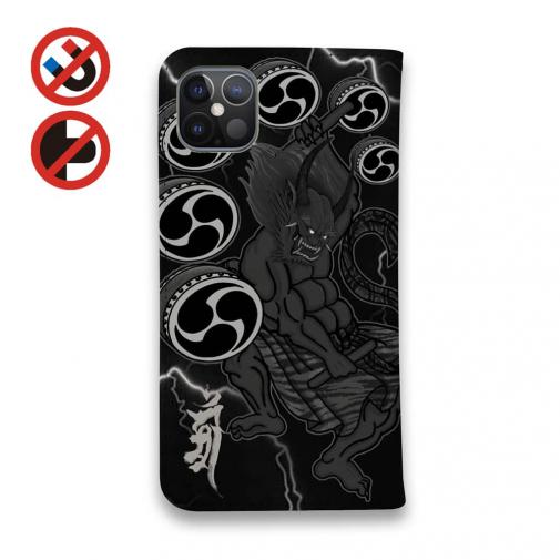 【彫姫】【手帳型ベルトなし】【Stick Case】風神雷神　和彫りデザイン