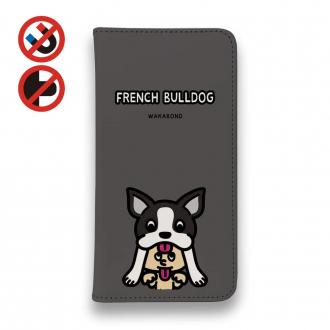 【手帳型ベルトなし】【Stick Case】【ワカボンド】WAKAMAKAシリーズ フレンチブルドッグかぶりものとフレブルルン