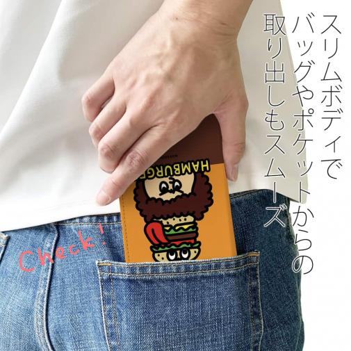 【手帳型ベルトなし】【Stick Case】【ワカボンド】WAKAMAKAシリーズ アフロくんとハンバーガーペロリ