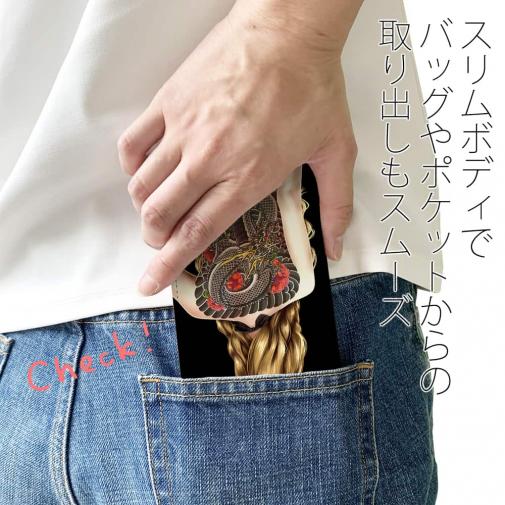 【ROMI HIME】【手帳型ベルトなし】【Stick Case】彫青 牡丹 和柄 女