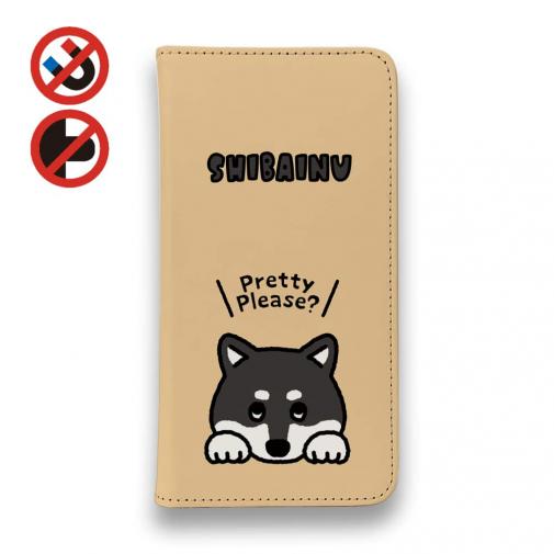 【手帳型ベルトなし】【Stick Case】柴犬のおねだり顔_黒柴(wakat)