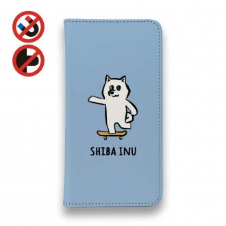 【手帳型ベルトなし】【Stick Case】【ワカボンド】WAKAMAKAシリーズ 柴犬スケボー_白柴