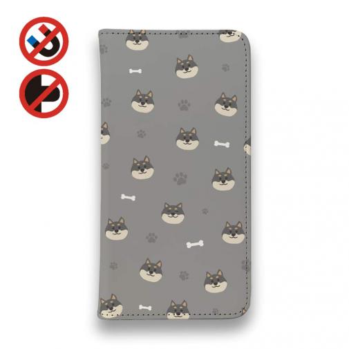 【手帳型ベルトなし】【Stick Case】柴犬いっぱい_黒柴(wakat)