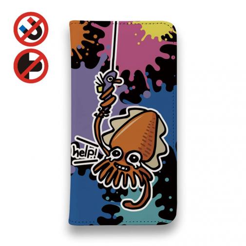 【手帳型ベルトなし】【Stick Case】【釣りざんまい】エギに釣られるアオリイカ_ビビッドカラー