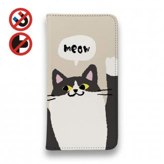 【手帳型ベルトなし】【Stick Case】サカナもってワーイなネコ_ハチワレ猫(wakat)