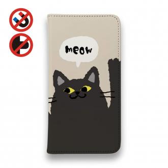 【手帳型ベルトなし】【Stick Case】サカナもってワーイなネコ_黒猫(wakat)