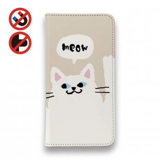 【手帳型ベルトなし】【Stick Case】サカナもってワーイなネコ_白猫(wakat)