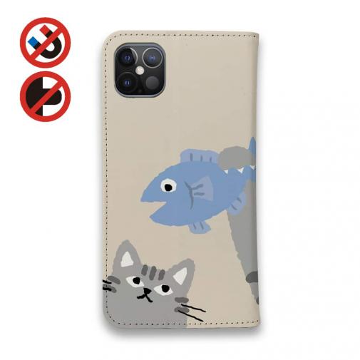 【手帳型ベルトなし】【Stick Case】サカナもってワーイなネコ_サバトラ猫(wakat)