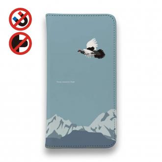 【手帳型ベルトなし】【Stick Case】【FISH MAN】山シリーズ「雷鳥／冬のオス　雪山飛翔」