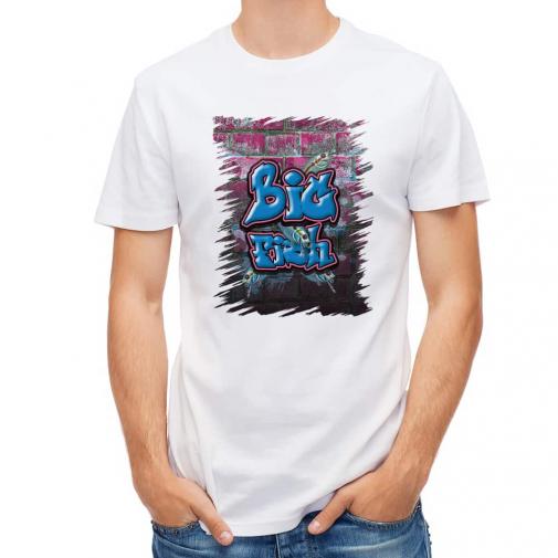 【Tシャツ】BIG FISH 壁落書き風　ブルー