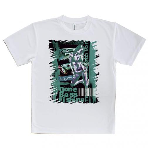 【Tシャツ】Gone Bass Fishing ローライダーポスター風 エメラルドグリーン